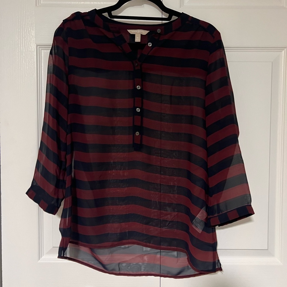Banana Republic Factory Striped Sheer 3/4 Sleeved Blouse